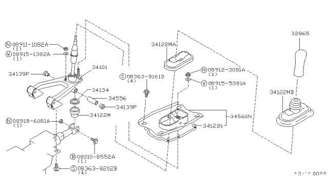 1993 Nissan 300ZX Knob-Control Lever Diagram for 32865-30P01
