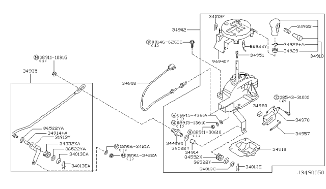 2005 Nissan 350Z Knob Assembly-Control Lever Auto Diagram for 34910-CE800