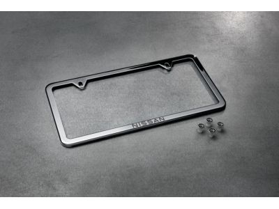 Nissan License Plate Frame And Valve Stem Caps Package - Slimline Ss Frame & Set Of 4 Caps (Nissan Logo On Frame And Caps) T99MB-6TA0A