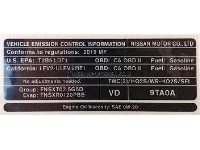 Nissan 14805-9TA0A Emission Label