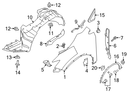 2020 Nissan Murano Fender & Components, Exterior Trim Diagram
