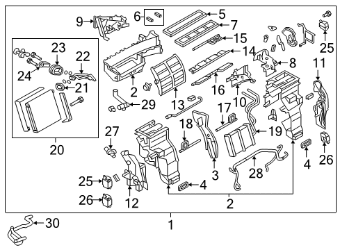 2020 Nissan Armada A/C Evaporator & Heater Components Diagram 1