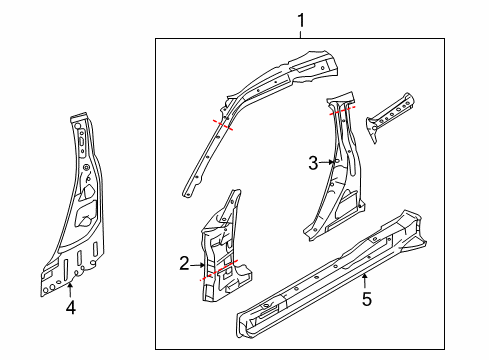 2021 Nissan GT-R Aperture Panel, Hinge Pillar, Lock Pillar, Rocker Panel Diagram