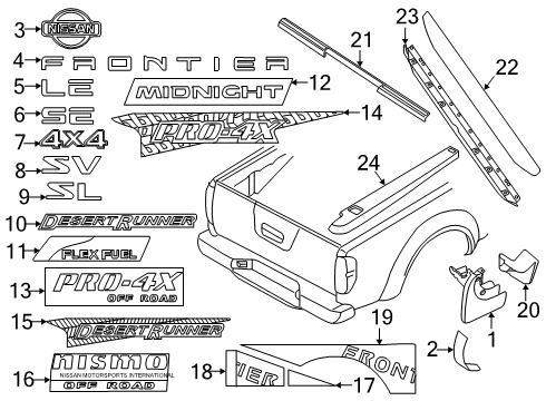 2020 Nissan Frontier Exterior Trim - Pick Up Box Diagram 1