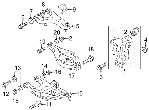 2021 Nissan Armada Rear Suspension Components, Lower Control Arm, Upper Control Arm, Ride Control, Stabilizer Bar Diagram 1