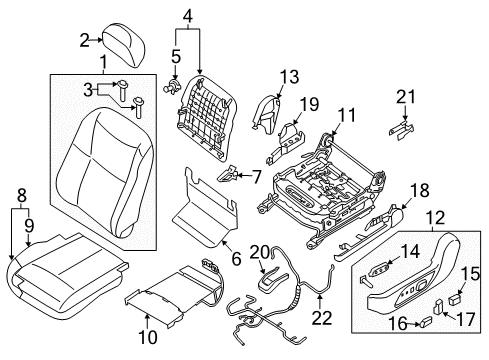 Board Assembly Front Seat Back Diagram for 87640-3TD0B