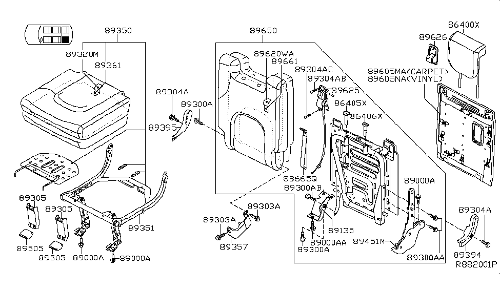 Nissan 89370-ZP44C Trim Assembly - 3RD Seat Cushion, RH