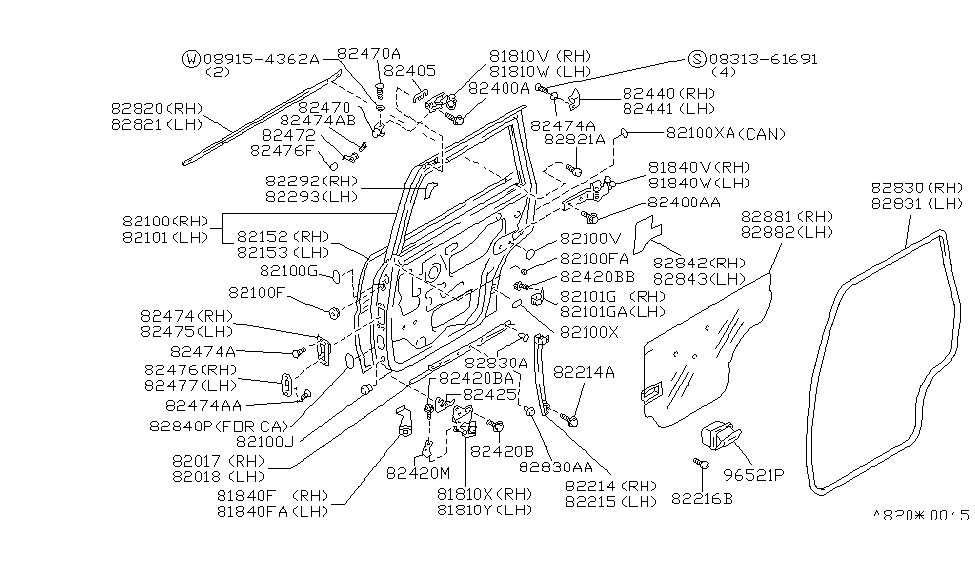 Nissan 82411-30R00 Roller Assembly-Rear Door Rear LH