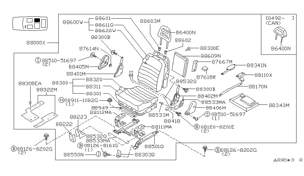 Nissan 88402-36R01 Device RECLINING 2ND RH St Inner