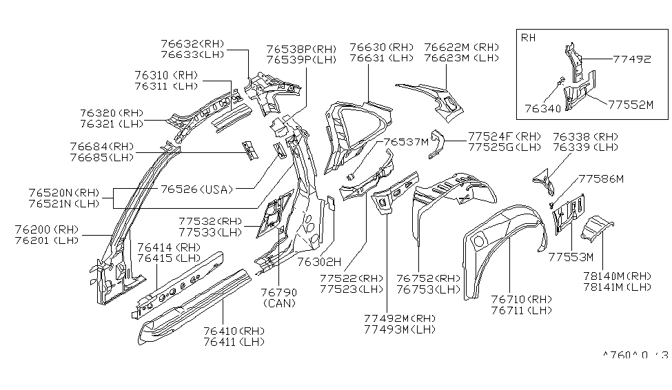 Nissan 77551-32P60 Pillar-Rear,Inner Lower Rear LH