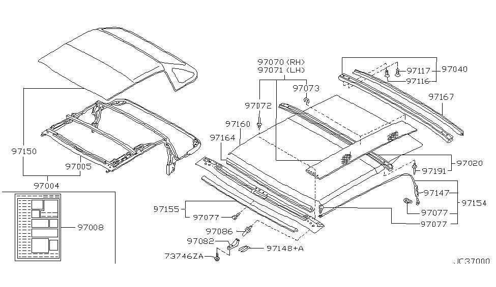 Nissan 97071-46P25 Pad Kit Folding Roof LH