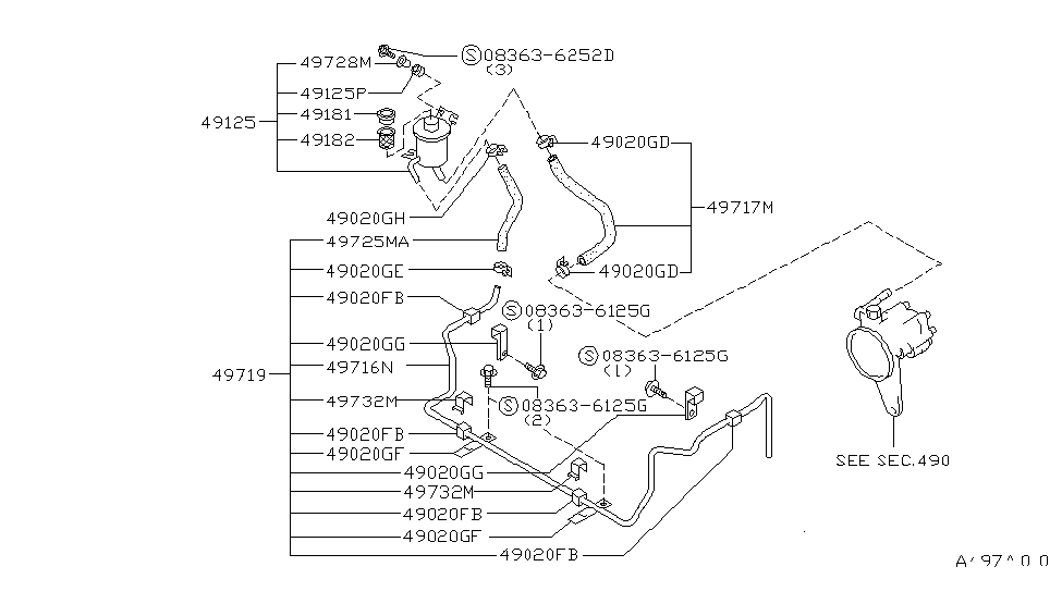 Nissan 49723-30P00 Tube-Control Valve To Connector