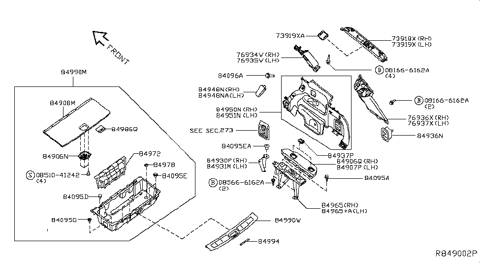 Nissan 76934-3KS1A GARNISH Assembly-Luggage Rear Pillar,RH