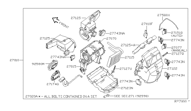2006 Nissan Quest Heating Unit Assy-Front Diagram for 27110-ZM70A