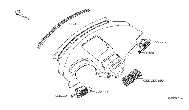 2010 Nissan Quest Grille-Front Defroster,Center Diagram for 68745-ZF90A