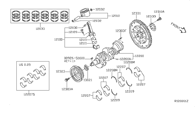 2007 Nissan Quest Piston,Crankshaft & Flywheel Diagram 1