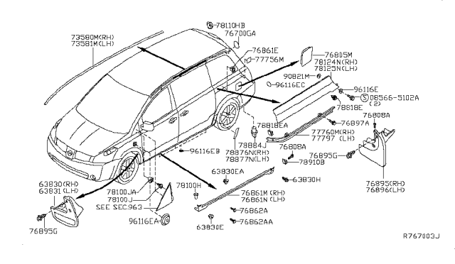 2010 Nissan Quest Protector - Rear Side, LH Diagram for 78877-5Z02A