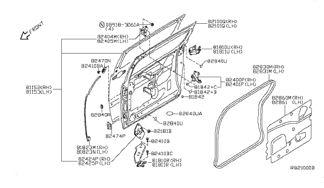 2009 Nissan Quest SCRN Seal LH Diagram for 82861-ZE60A