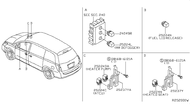 2006 Nissan Quest Bracket-Relay Diagram for 25238-5Z000