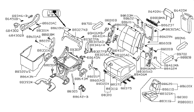 2004 Nissan Quest Armrest R/S Gry Diagram for 880N6-5Z101