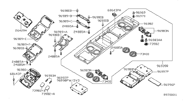 2008 Nissan Quest Box Assy-Console,Roof Diagram for 96980-ZS85B