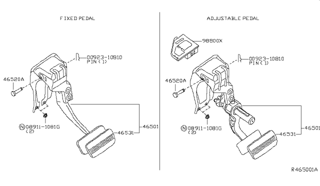 2010 Nissan Quest Pedal Assembly Brake W/BRACKET Diagram for 46501-ZE60A