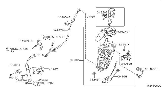 2007 Nissan Quest Transmission Control Device Assembly Diagram for 34901-ZM70A