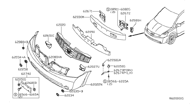 2006 Nissan Quest Energy ABSORBER-Front Bumper Diagram for 62090-ZM70A