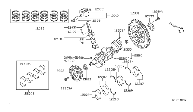 2004 Nissan Quest Piston,Crankshaft & Flywheel Diagram