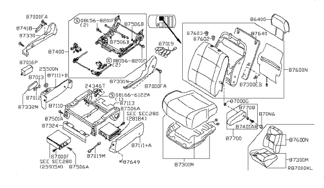 2007 Nissan Quest Back Assembly Front Seat Diagram for 87600-ZM34D
