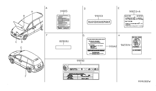 2008 Nissan Quest PLACARD Tire Lt Diagram for 99090-ZE62A