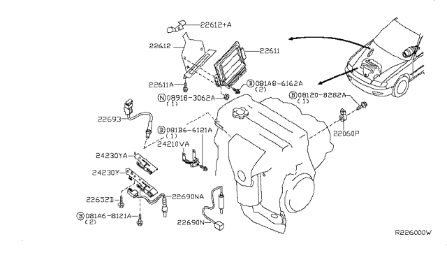 2004 Nissan Quest Knock Sensor Diagram for 22060-AU010