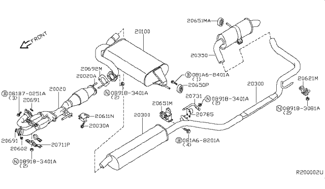 2007 Nissan Quest Exhaust, Main Muffler Assembly Diagram for 20100-CK000