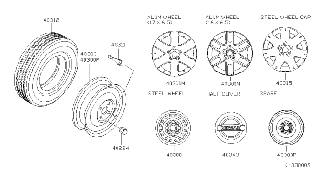 2004 Nissan Quest Aluminum Wheel Diagram for 40300-5Z000