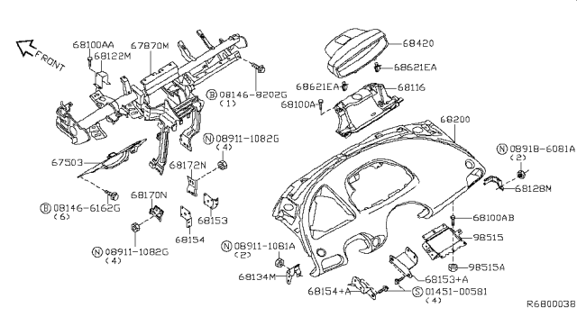 2005 Nissan Quest Instrument Panel,Pad & Cluster Lid Diagram 3
