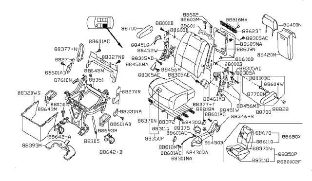 2005 Nissan Quest Trim Assembly - Rear Seat Back, LH Diagram for 88670-5Z001