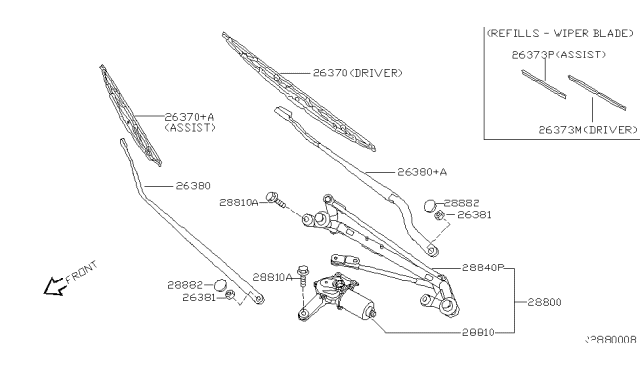 2009 Nissan Quest Window Wiper Blade Assembly Diagram for 28890-ZF01A