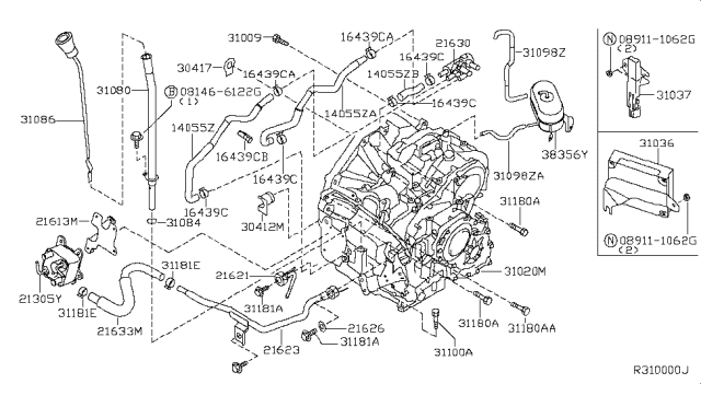 2007 Nissan Quest Bracket-Oil Cooler Diagram for 21613-89X00