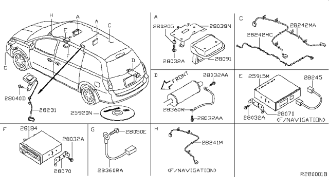2009 Nissan Quest Dvd - Rom, Map Diagram for 25920-CF48A