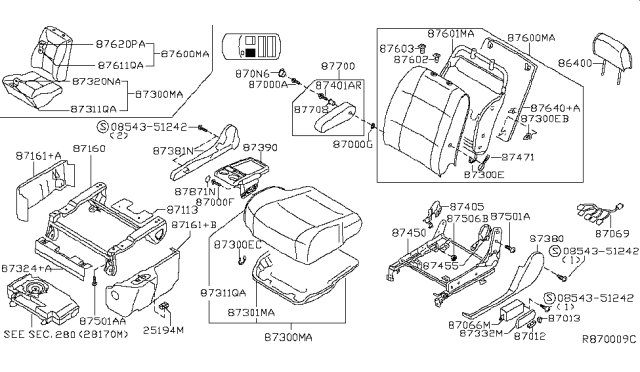 2007 Nissan Quest Front Seat Armrest Assembly Diagram for 87700-ZM10A