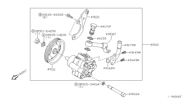 2008 Nissan Quest Pump Assy-Power Steering Diagram for 49110-ZF00A