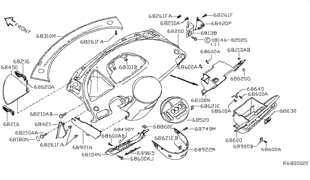 2006 Nissan Quest Instrument Panel,Pad & Cluster Lid Diagram 6