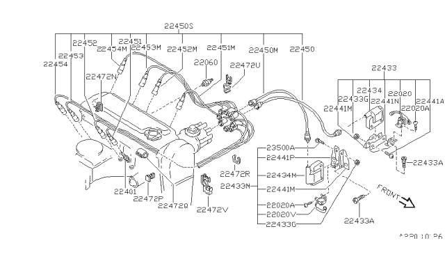 1987 Nissan 200SX Cable High Tension 1 Diagram for 22451-01P10