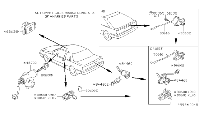 1986 Nissan 200SX Clip Retaining Cylinder Lock Diagram for 80590-01P00