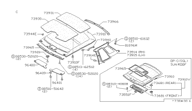 1987 Nissan 200SX INSULATOR Roof Diagram for 73931-01F00