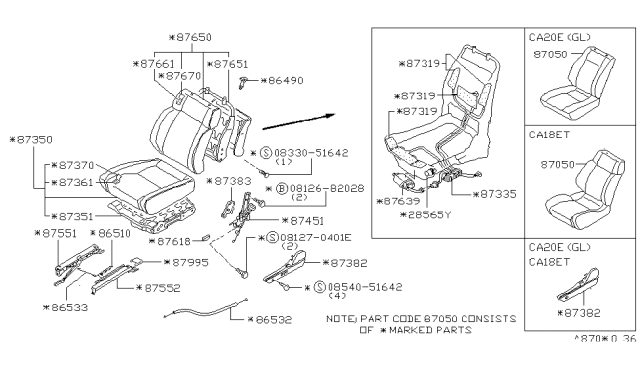 1985 Nissan 200SX Seat-Front Lf Diagram for 87050-08F11