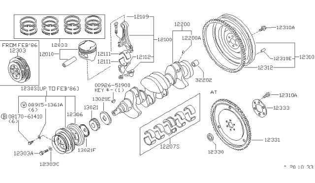 1986 Nissan 200SX Piston,Crankshaft & Flywheel Diagram 1