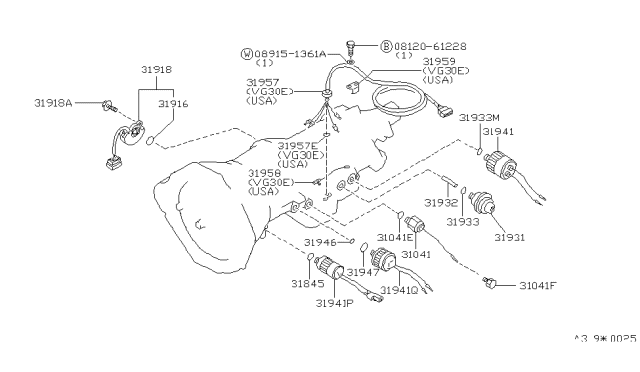 1986 Nissan 200SX Neutral Safety Switch Diagram for 31918-X0189