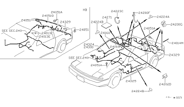 1985 Nissan 200SX Harness-Rm Lamp Diagram for 24160-16F00