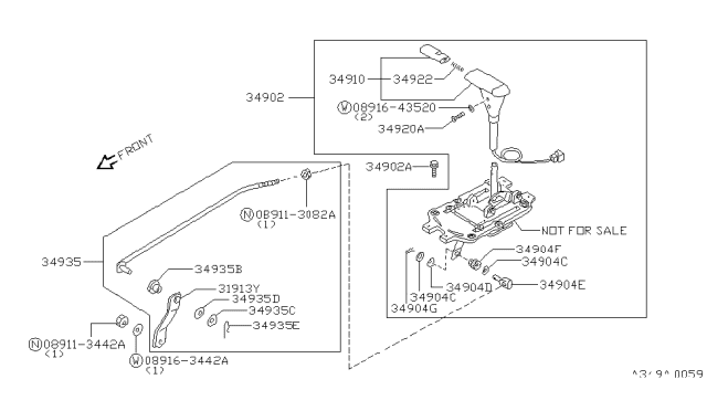 1987 Nissan 200SX Lever Assy-Control Diagram for 34910-32F60